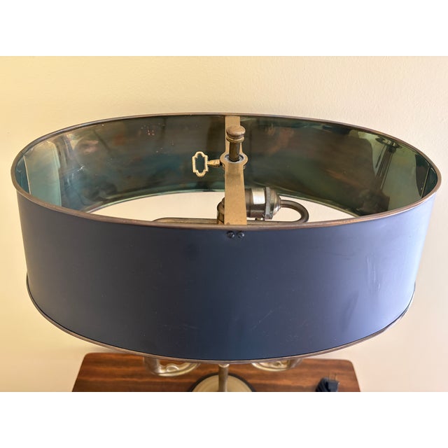 Mid 20th Century Mid 20th Century English Country Brass Horn Bouillotte Lamp With Black Tole Shade For Sale - Image 5 of 13
