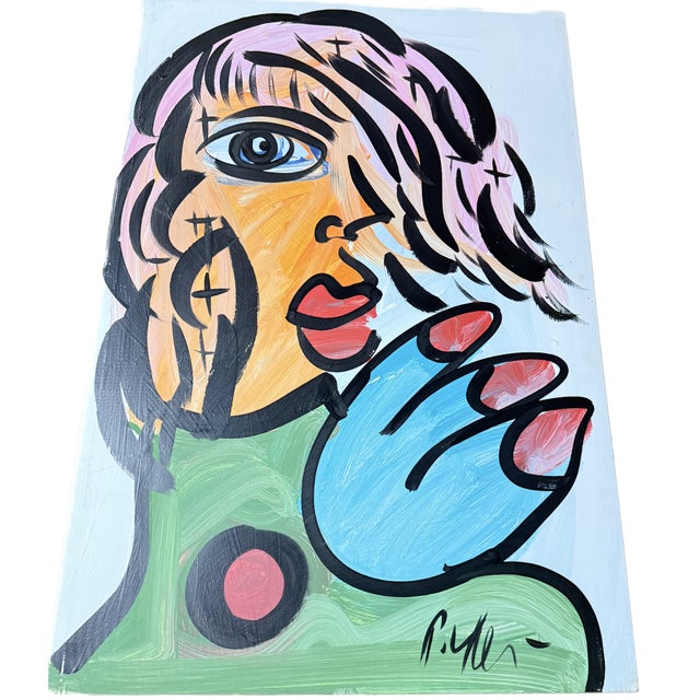 Early 21st Century Contemporary “My Friend” Peter Keil Original Mixed Media Portrait Painting 24" X 36" For Sale - Image 5 of 7