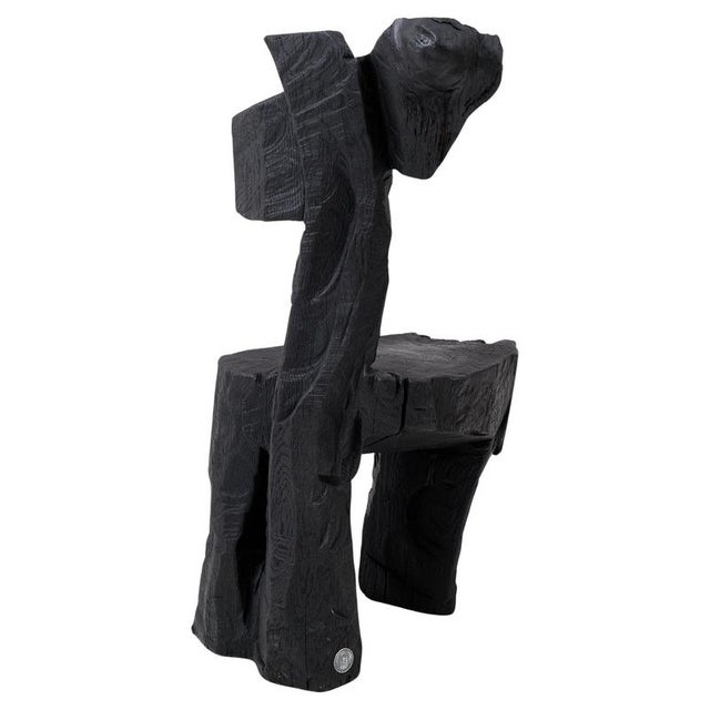 Brutalist Sculptural Stool in Carved Wood by Logniture For Sale - Image 12 of 12