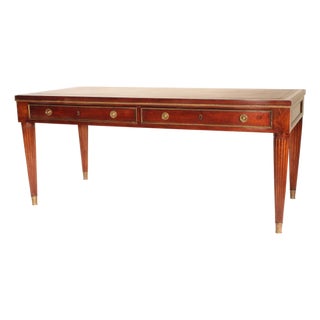 Louis XVI Style Brass Mounted Mahogany Desk With Tooled Leather Top For Sale