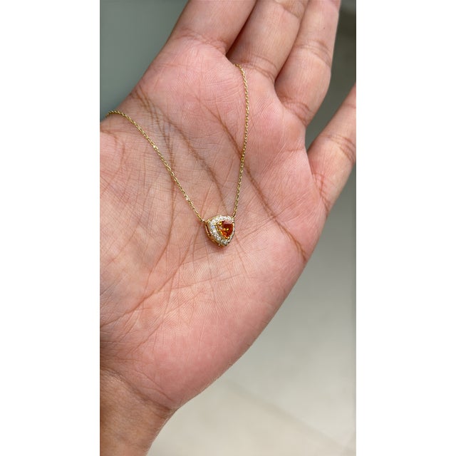 14k Yellow Gold Trillion-Cut Citrine & Diamond Halo Pendant Necklace by VRJewels For Sale In New York - Image 6 of 17