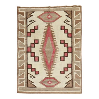 Antique American Navajo Ivory Tribal Rug - 3'5" x 4'5" For Sale