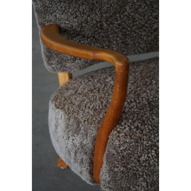 Danish Modern High-Back Lounge Chair in Oak and Lambswool by Viggo Boesen, 1950s For Sale - Image 14 of 18