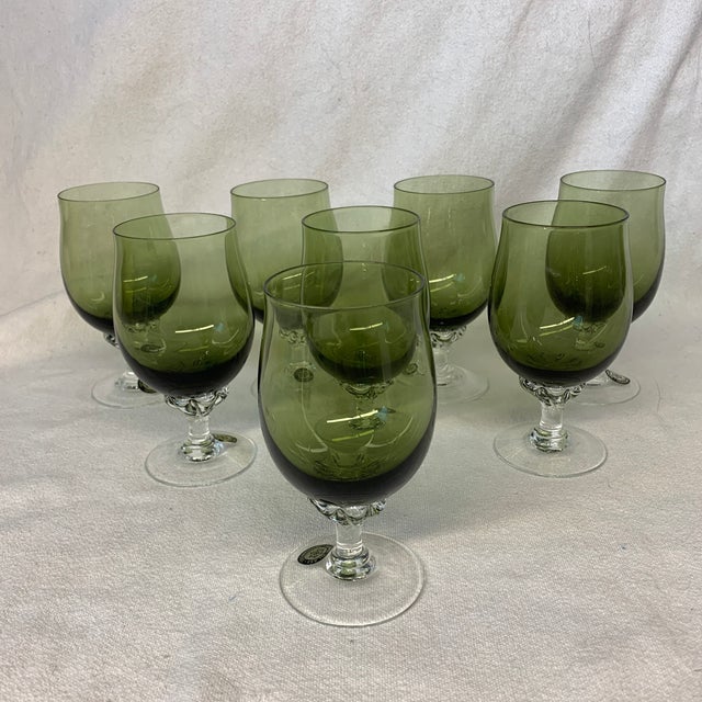 Mid-Century Modern Vintage Sasaki Hand Blown Glass Avocado Green Cocktail Glasses & Decanter, Stirrers - Set of 11 For Sale - Image 3 of 9