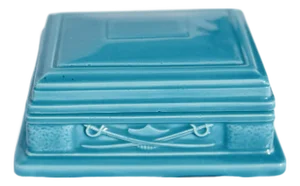 Vintage Atlantic Mold Turquoise Ceramic Trinket Box, Mid-Century Modern Studio Pottery