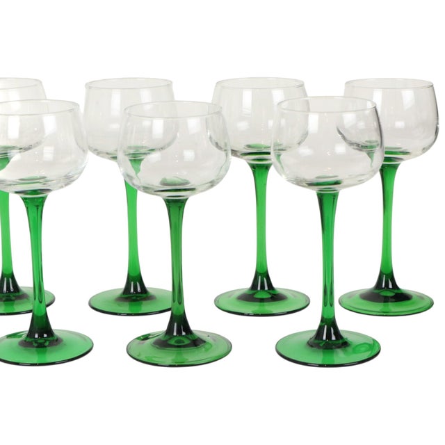 Vintage Alsace Wine Glasses with Green Stems from Luminarc, 1970s, Set of 14 For Sale - Image 3 of 14