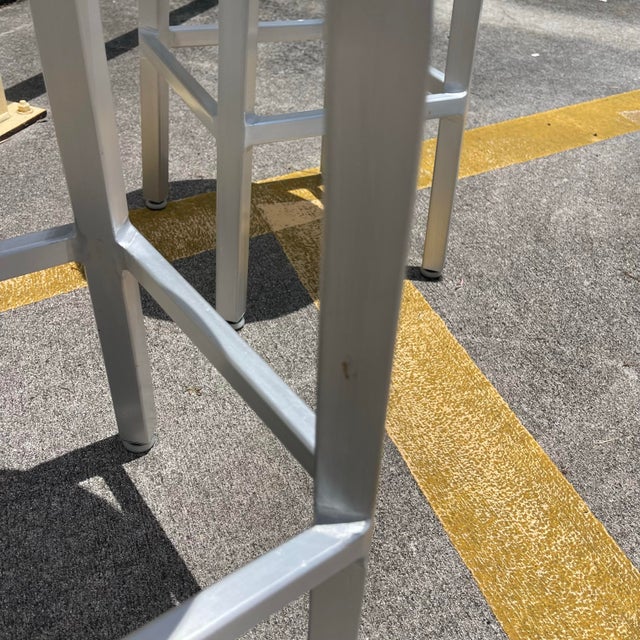 Industrial Style Brushed Aluminum Swivel Bar Stools by Crate & Barrel. A Pair For Sale In West Palm - Image 6 of 12