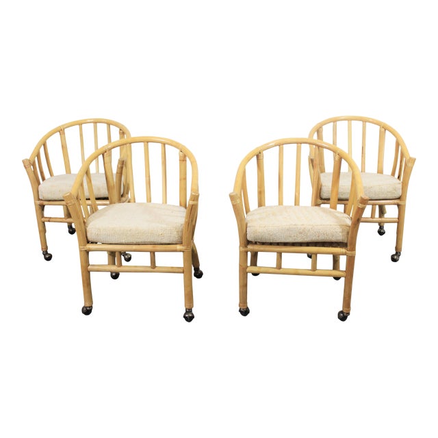 Set of 4 MidCentury Rattan Dining Chairs With Rollers Chairish