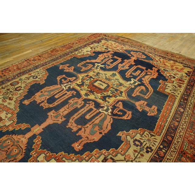 Persian 1870s Blue Navy Medallion Tribal Antique n.w. Persian Bakshaiesh Rug 9' X 12' Handknotted Wool Carpet For Sale - Image 3 of 15