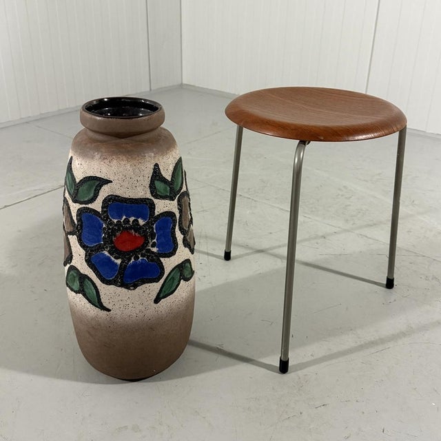 Large ceramic vase, floor vase, West-Germany. Probably by Scheurich. Colourful flower decoration. 1960’s. In very good...