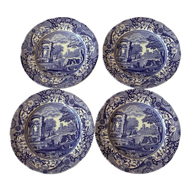 Late 20th Century Spode Blue Traditional Transferware Plates - Set of 4 For Sale