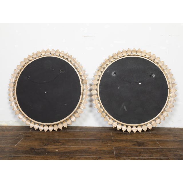 Pair of Midcentury Spanish Gilt Metal Round Mirrors with Leaves and Twisted Rope For Sale - Image 4 of 10