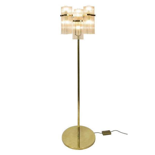 Gaetano Sciolari Italian Brass and Glass Floor Lamps by Gaetano Sciolari, 1970s, Set of 2 For Sale - Image 4 of 9