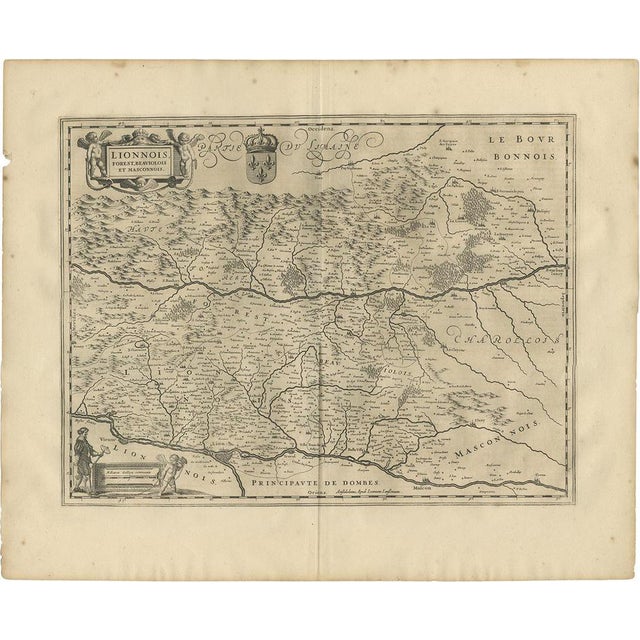 Antique Map of the Region of Lyonnais by Janssonius, 1657 For Sale