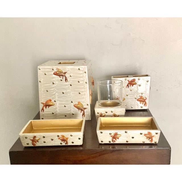 Mike and Ally Luxury Enameled Gilt Koi Fish Bathroom Set - Set of 6 For Sale - Image 10 of 10