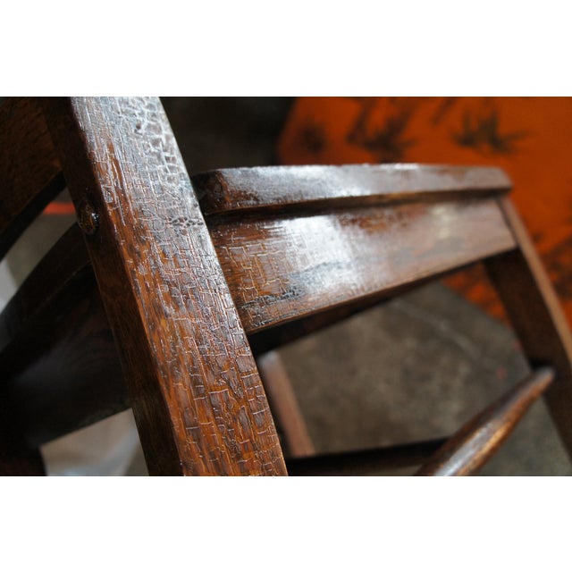 Antique Arts & Crafts Quartersawn Oak Saddle Seat Desk Side Chair Paw Foot For Sale - Image 12 of 12