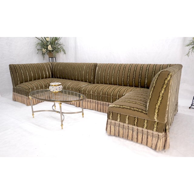 Two Way Two Part "C" Shape Striped Upholstery Custom Sofa Couch w/ Tassels MINT! For Sale - Image 16 of 16