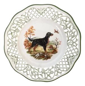Vintage Setter Hunting Dog Reticulated Edge Plate, Bavaria, Germany