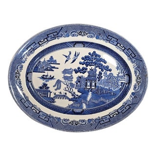 Vintage Johnson Bros English Cottage Blue Willow 12 1/4" Oval Serving Platter For Sale