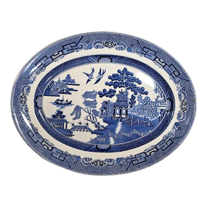 Vintage Johnson Bros English Cottage Blue Willow 12 1/4" Oval Serving Platter