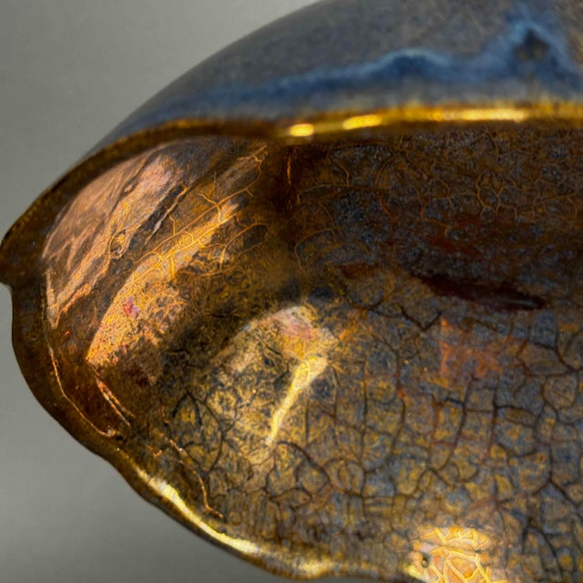 Vintage 1992 Waight Studio Art Pottery Bowl Gold Indigo Lava Glaze For Sale - Image 9 of 12