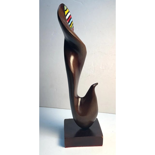 Brown Vintage MCM Hand Carved Wooden Modernist Abstract Sculpture Figurine For Sale - Image 8 of 9