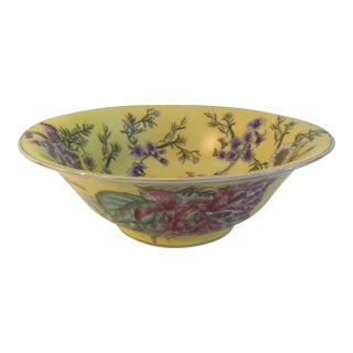 1980s Chinese Yellow Botanical Centerpiece Bowl For Sale