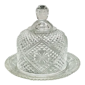 Vintage Diamond Pattern Pressed Glass Butter Dish