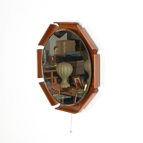 Italian Curved Teak Backlit Bevel Mirror by ISA Bergamo, 1968 For Sale - Image 4 of 14
