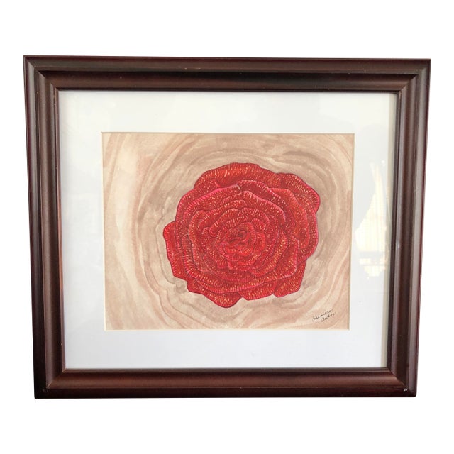 Vintage Original Framed Signed Drawing by CL Auker, Ink and Watercolor, “Cosmic Rose” For Sale