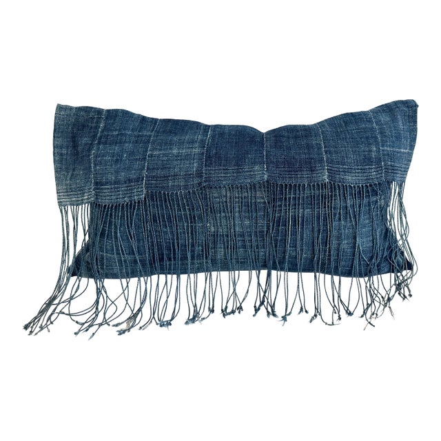 Vintage Indigo Blues Envelope Lumbar Down Pillow For Sale