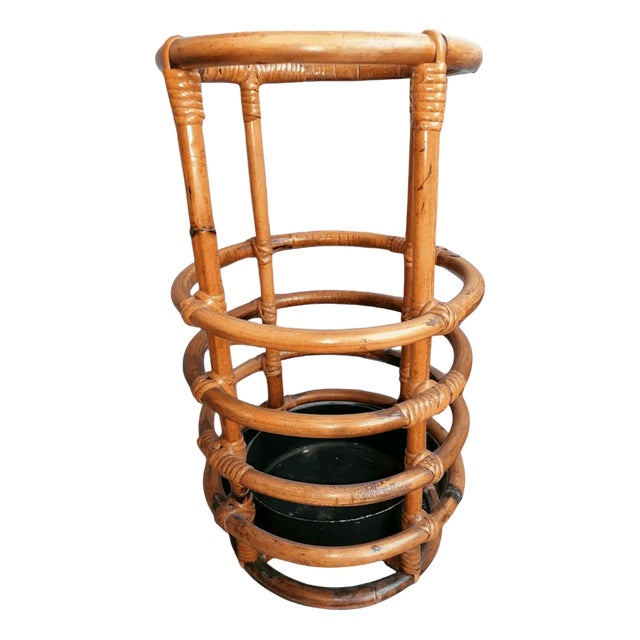 Bamboo Rush Umbrella Stand, 1960s For Sale