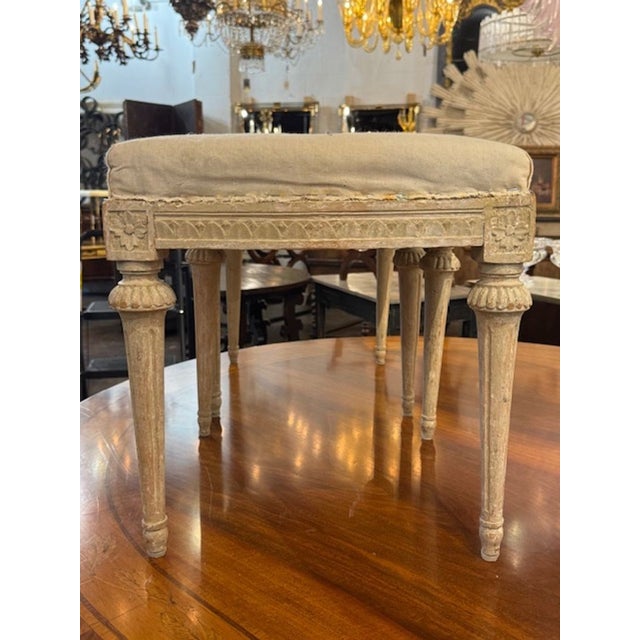 Gustavian (Swedish) Pair of Antique Swedish Carved and Painted Gustavian Benches For Sale - Image 3 of 5