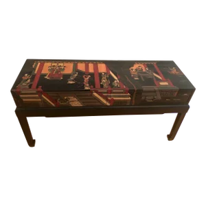 Chinoiserie Console Table Black Lacquerware Early20C
