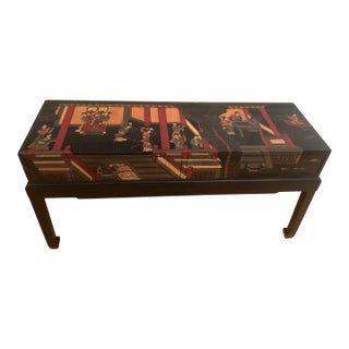 Chinoiserie Sofa Console Table Black Lacquerware Early 20c For Sale