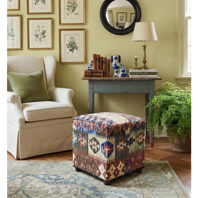 Ralph Lauren Vintage Kilim Upholstered Pouf / Ottoman With Sturdy Interior Wooden Frame - Southwestern, Boho, Ski Lodge, & Ralph Lauren Decors - See Photos! For Sale - Image 4 of 7