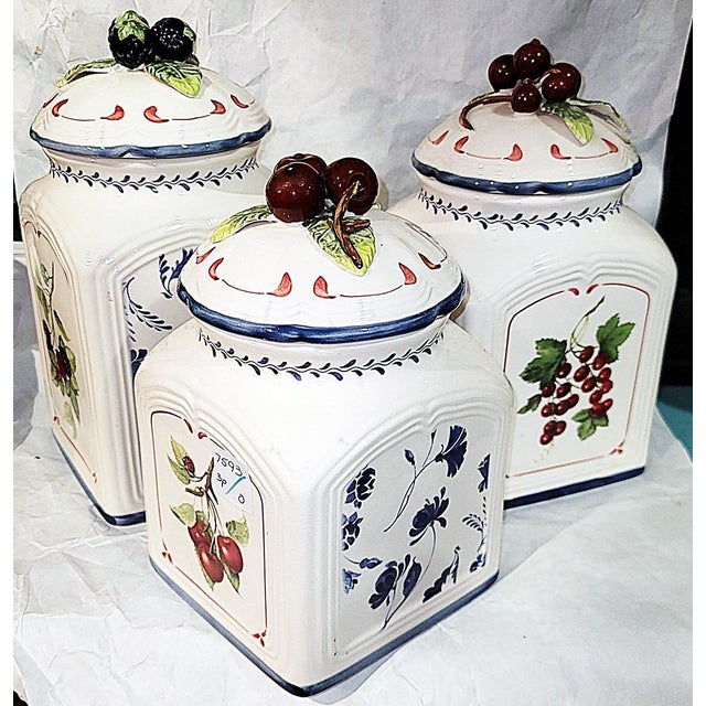 Fun faience style modern day canister set from top porcelain maker, Villeroy & Bosch in a cute country French style,...