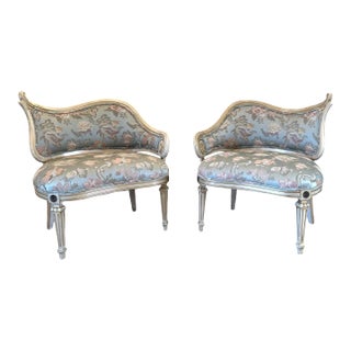 1950s Regency Asymmetrical Boudoir or Parlor Chairs - A Pair For Sale