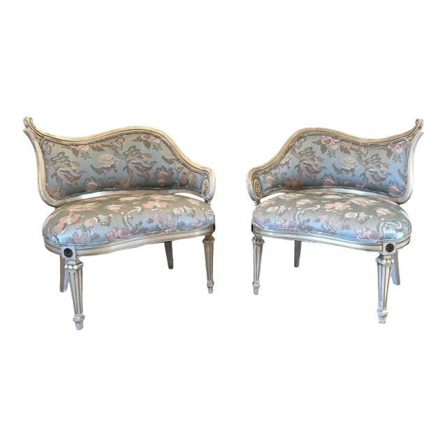 1950s Regency Asymmetrical Boudoir or Parlor Chairs - A Pair For Sale