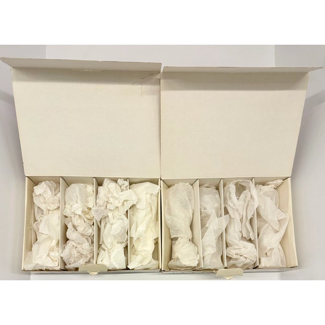 Vintage Tall Stem Set 8 Glasses Glass Crystal Liquor Cordial Port Lot Box NoS Hungary Toscany For Sale - Image 4 of 11