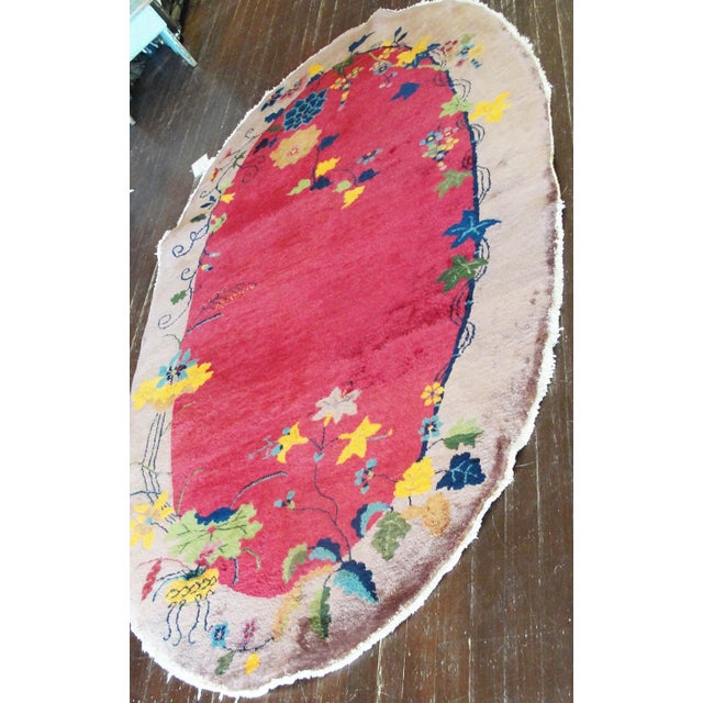 Antique Art Deco Chinese Rug 3'10" X 6'9" Oval For Sale - Image 9 of 10