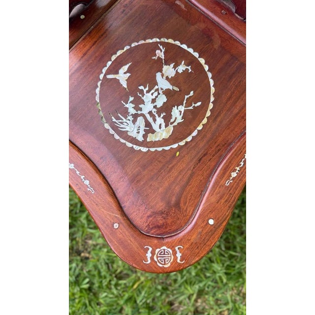 Chinese Rosewood Corner Chairs With Mother-of-Pearl Inlay, C. 1940 For Sale In Atlanta - Image 6 of 7