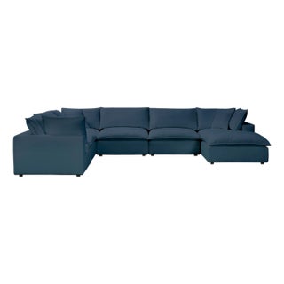 Cali Navy 7-Piece Performance Fabric Modular Large Chaise Sectional For Sale