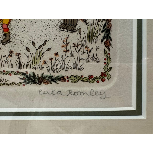 Printmaking Materials 1970s Cuca Romley Four Seasons Set of 4 Signed Hand-Colored Etchings Framed For Sale - Image 7 of 16