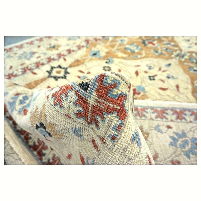 Textile 21st Century Afghan Sultanabad Wool 5x18 Tan, Blue & Ivory Handmade Gallery Rug #1143691 For Sale - Image 7 of 8