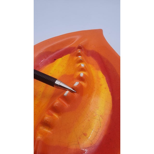 Orange Mid-Century Ceramic Leaf Ashtray, Orange and Yellow Drip Glaze, 1960s For Sale - Image 8 of 9