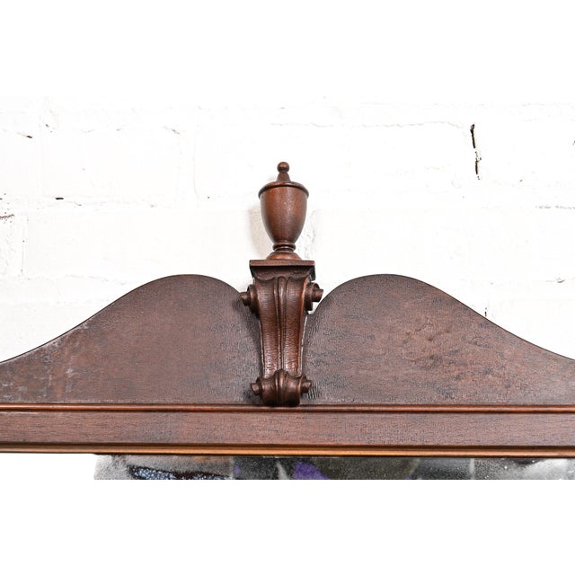 1920s Berkey & Gay Antique Georgian Carved Burled Walnut Framed Wall Mirror, Circa 1920s For Sale - Image 5 of 9