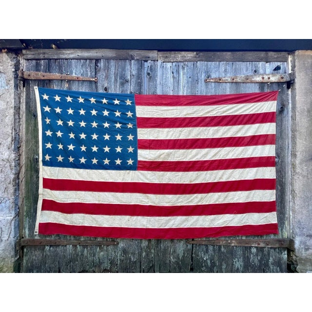 Blue Antique American Flag 48 Star Cotton Beautiful Natural Wear and Patina For Sale - Image 8 of 8