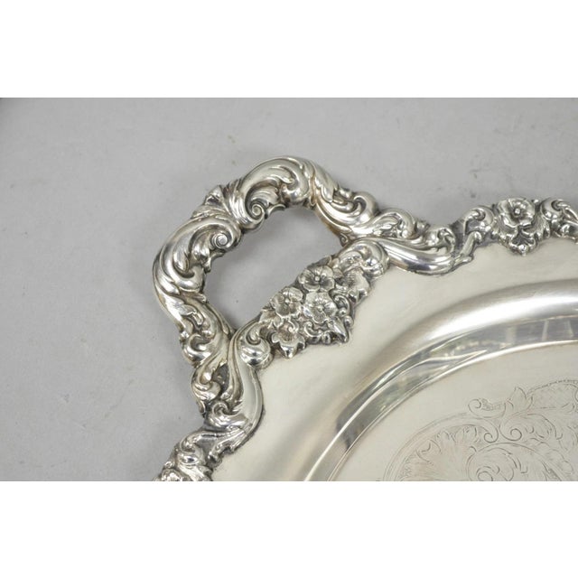 Victorian Vintage Poole 400 Lancaster Rose Oval Silver Plated Bar Serving Platter Tray For Sale - Image 3 of 14