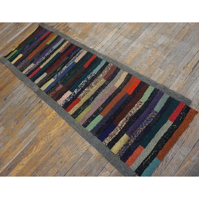 1950s Vintage American Hooked Multicolor Stripe Folk Art Small Wool Rug For Sale - Image 14 of 14
